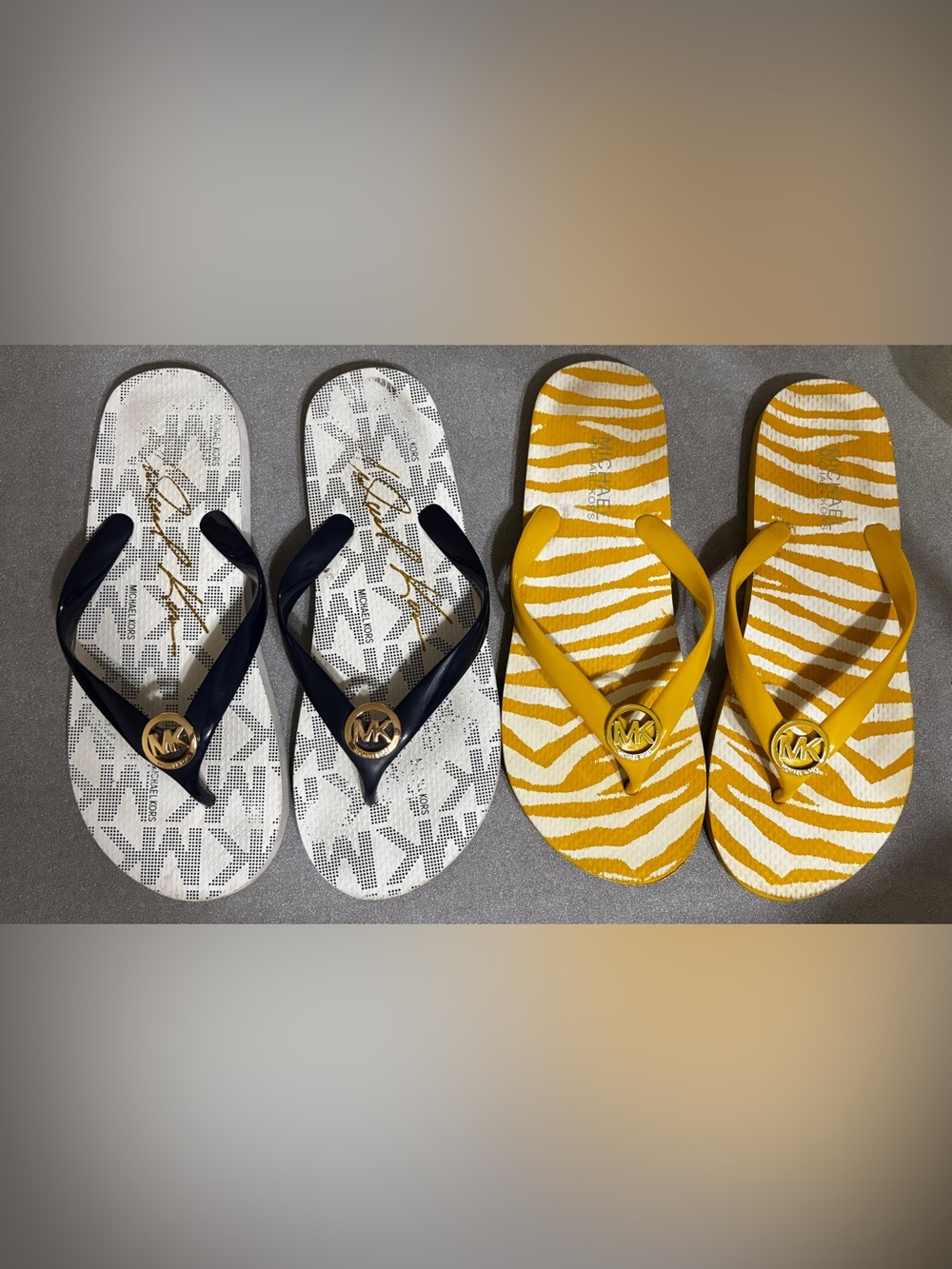 Michael Kors Kids' Flip Flops in Navy & Mustard Zebra